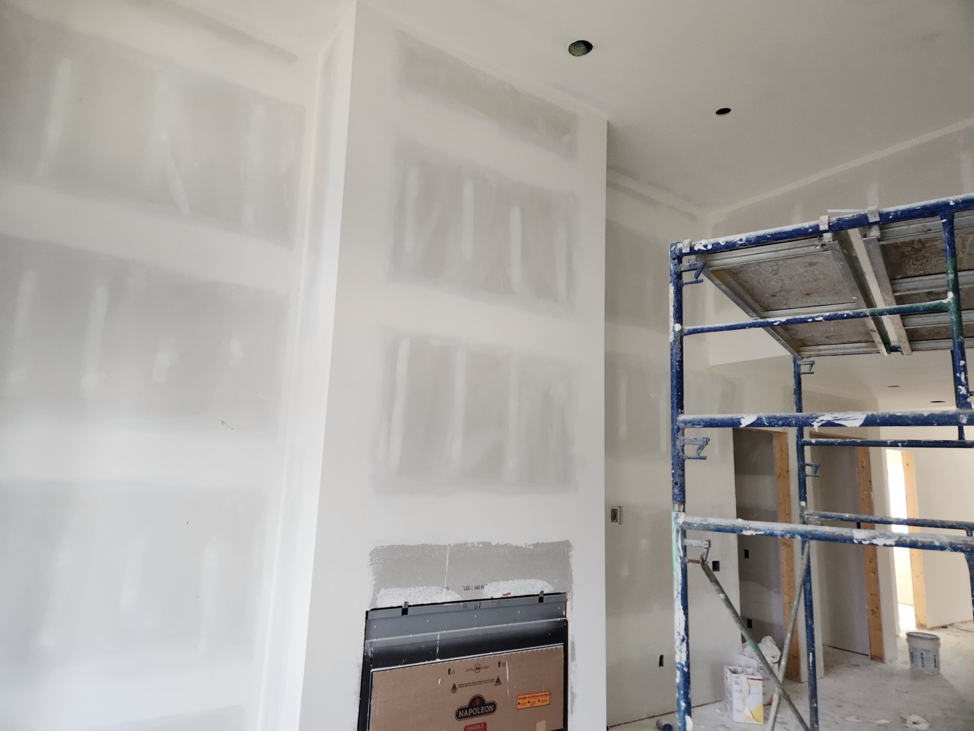 Interior walls insulated, boarded, and taped